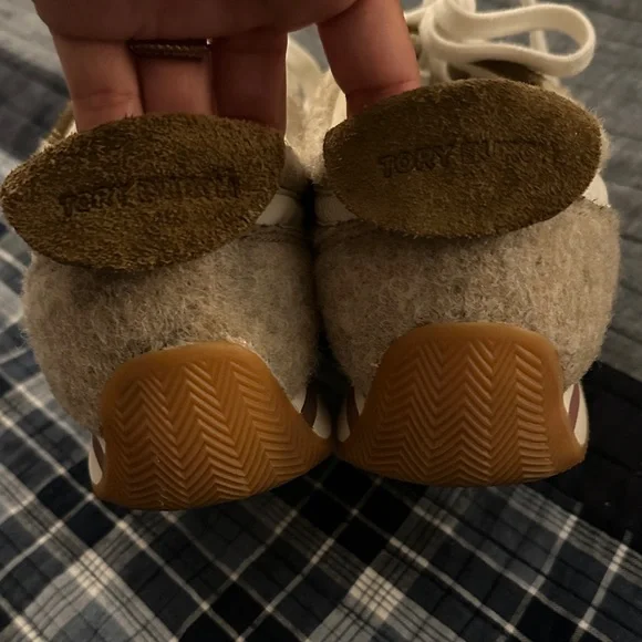 Tory Burch Tan and Cream Textured Sneakers
